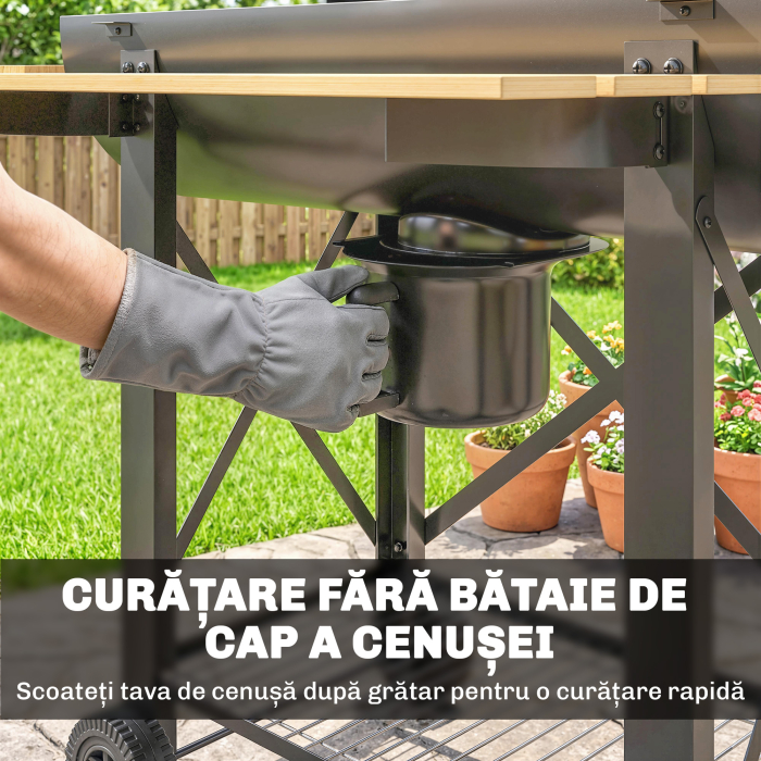  Gratar cu Carbuni, Grila Mobila cu Rafturi Pliabile si Termometru [8]