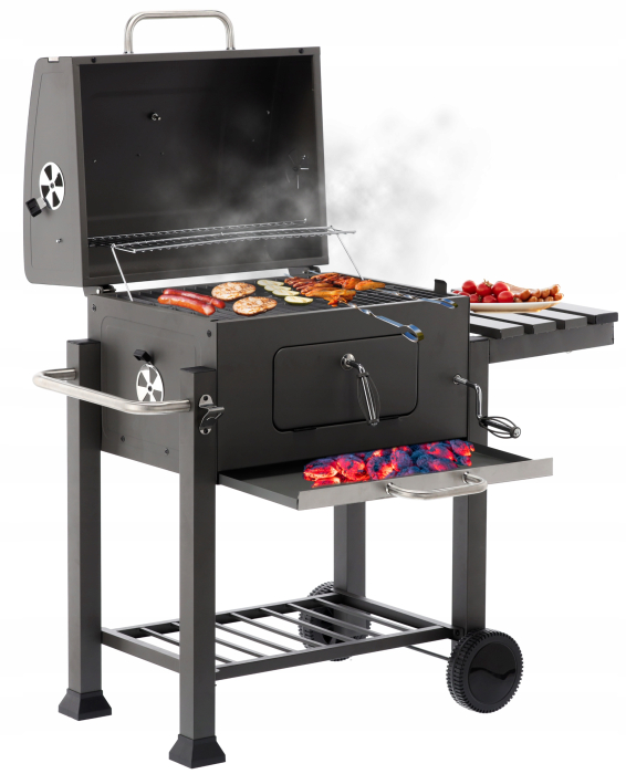 Gratar dreptunghiular pe carbuni, cu suport lateral si termometru capac, 115x60x108cm [13]