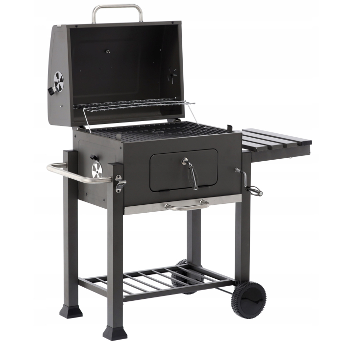 Gratar dreptunghiular pe carbuni, cu suport lateral si termometru capac, 115x60x108cm [1]