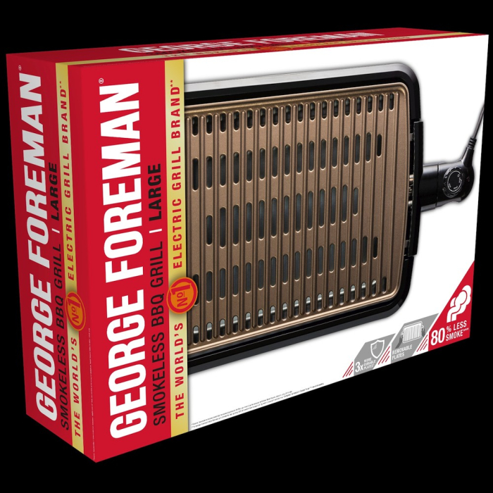 Gratar electric George Foreman Smokeless BBQ, fara fum, suprafata antiaderenta, temperatura reglabila, negru [5]