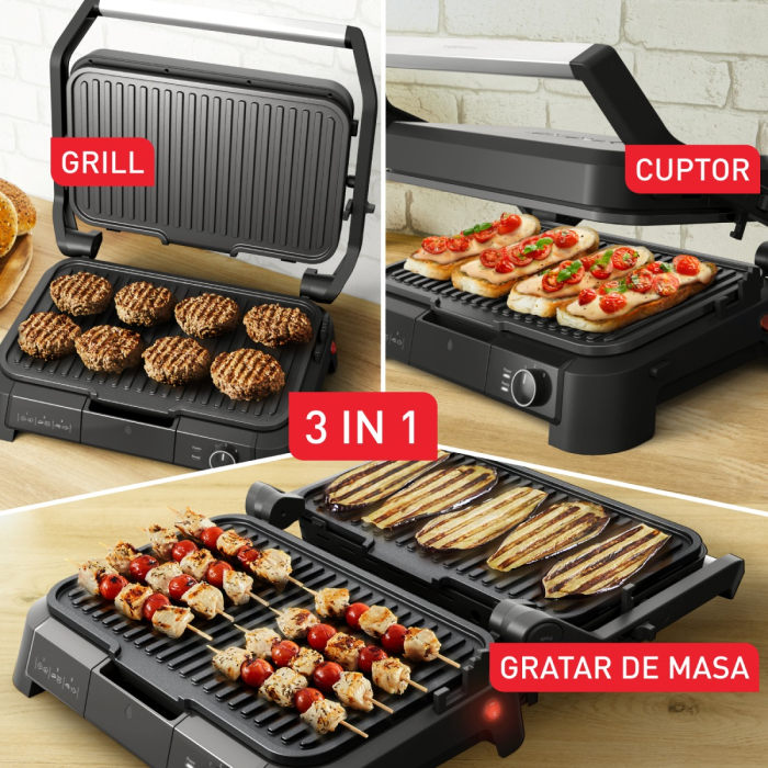 Gratar electric multifunctional Tefal SuperGrill 3 in 1 XL GC520DE0, 2000W, placi detasabile, 3 trepte temperatura, functie cuptor & barbeque, 8 [6]