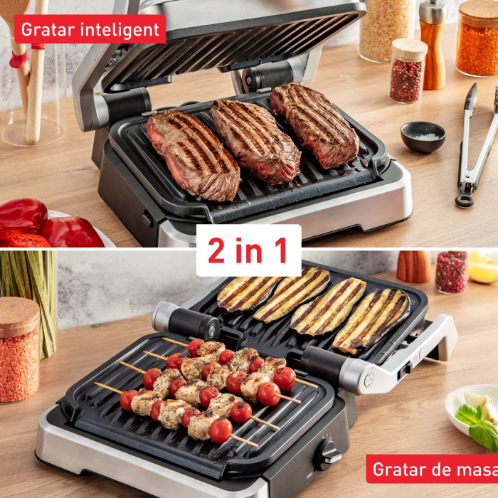Gratar electric Tefal OptiGrill 2 in 1 GC773D30, 2100W, cleste inclus, 9 programe de gatire automate, indicator gatire, placi detasabile cu in [7]