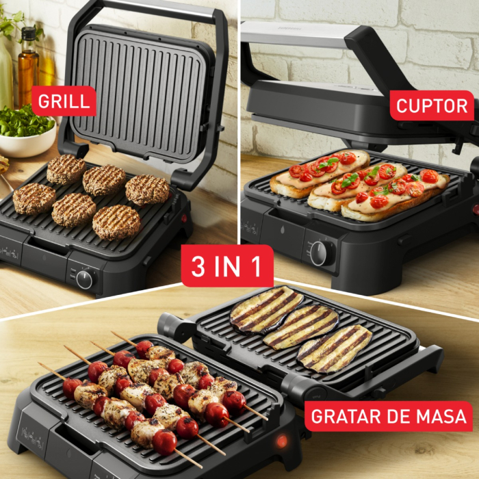 Gratar electric Tefal SuperGrill 3 in 1 GC5108E0, 2000W, indicator gatire, placi detasabile cu invelis antiaderent, 3 trepte temperatura, funct [4]