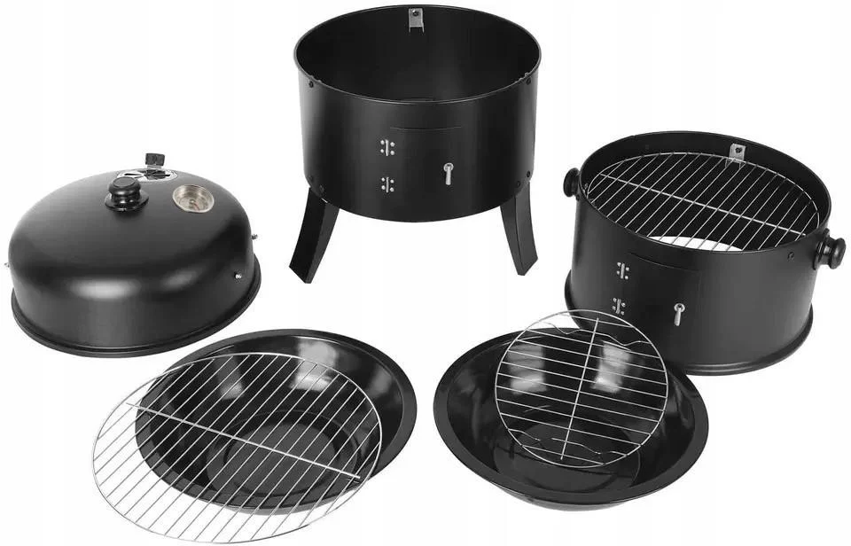 Gratar metalic carbuni inchis 3 nivele cu capac si termometru, cos fum reglabil, recipient apa, 80x44x38 cm [6]