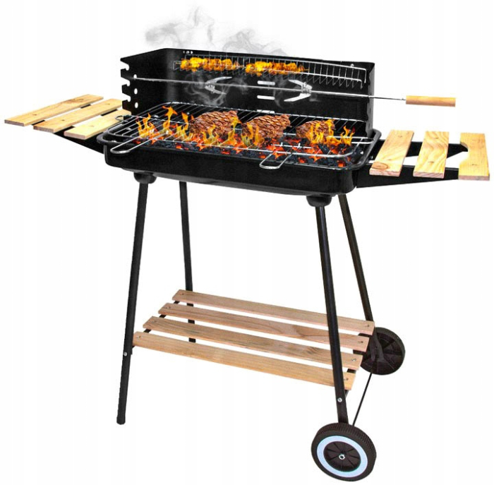 Gratar metalic carbuni cu tava cromata, spita rotisor, reglare inaltime 4 trepte, 104x88x45 cm [2]