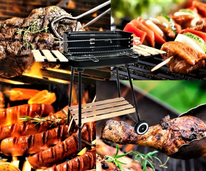 Gratar metalic carbuni cu tava cromata, spita rotisor, reglare inaltime 4 trepte, 104x88x45 cm [9]