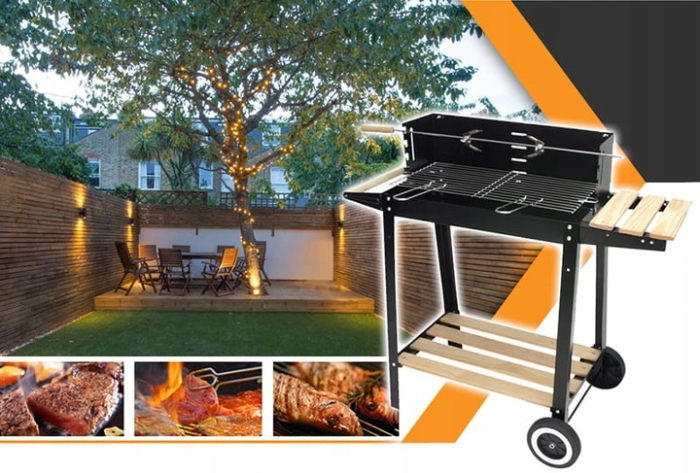 Gratar metalic pe carbuni, tava cromata, cu spita pentru rotisor, 86x81x41cm [3]