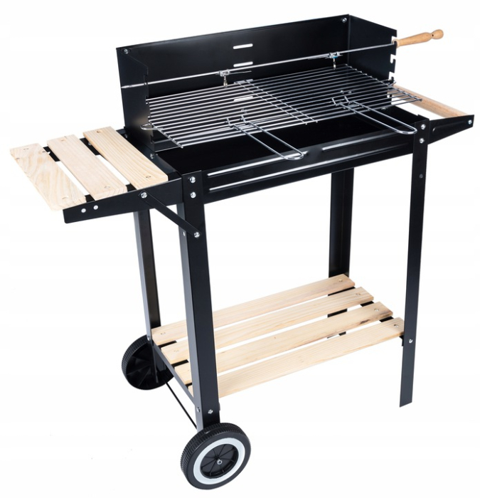 Gratar metalic pe carbuni, tava cromata, cu spita pentru rotisor, 86x81x41cm [13]