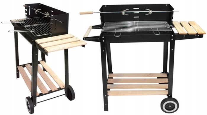 Gratar metalic pe carbuni, tava cromata, cu spita pentru rotisor, 86x81x41cm [2]