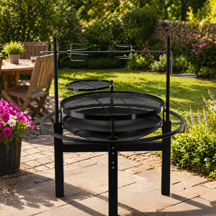 Gratar multifunctional cu rotisor, constructie metalica rezistenta, 90x86x99 cm, negru [2]