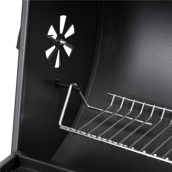 Gratar pe carbuni cu raft lateral pliabil, raft frontal si suport reglabil pentru carbuni, termometru, 108x60x95 cm, negru [17]