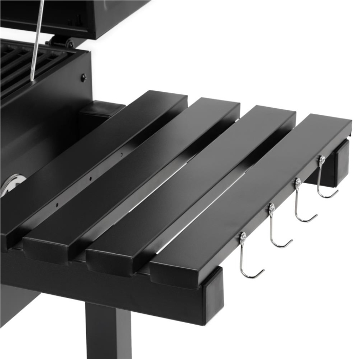 Gratar pe carbuni cu raft lateral pliabil, suport reglabil pentru carbuni, termometru, 114x52x106 cm, negru [23]