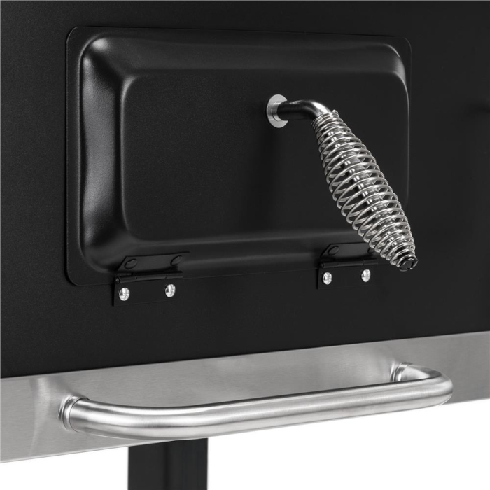 Gratar pe carbuni cu raft lateral pliabil, suport reglabil pentru carbuni, termometru, 114x52x106 cm, negru [22]