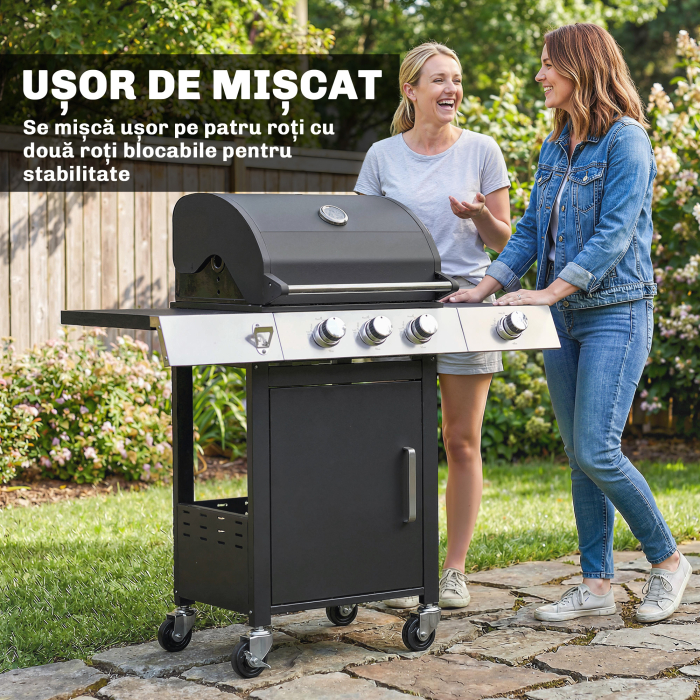  Gratar pe Gaz, 3 Arzatoare, Arzator Lateral, Gratare din Fonta, Rafturi Laterale Incluse. [8]