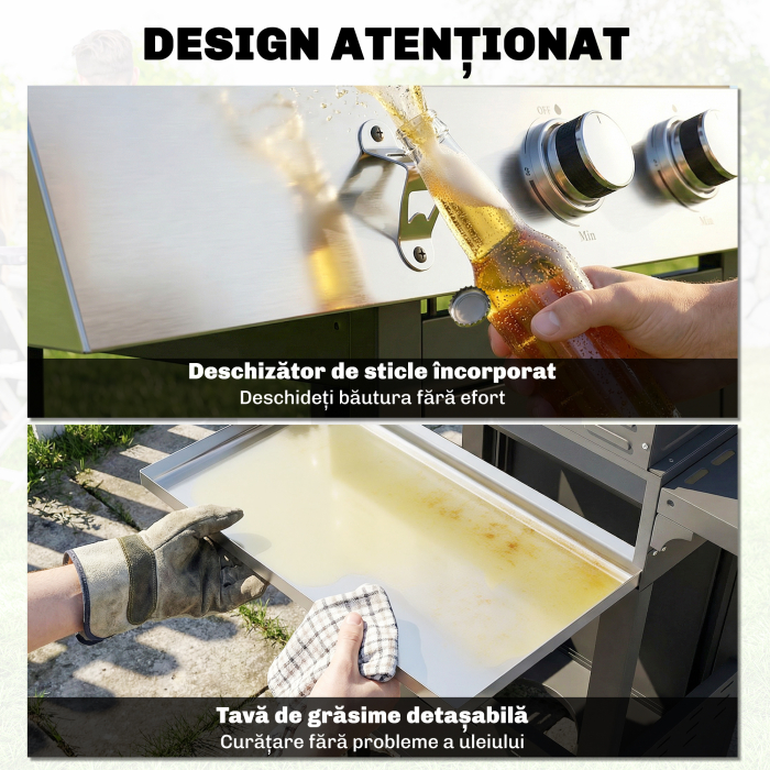  Gratar pe Gaz, 3 Arzatoare, Arzator Lateral, Gratare din Fonta, Rafturi Laterale Incluse. [9]