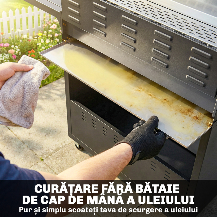  Gratar pe Gaz, 6 Arzatoare, Arzator Lateral, Grilaj din Fonta, Dulap Inclus [9]