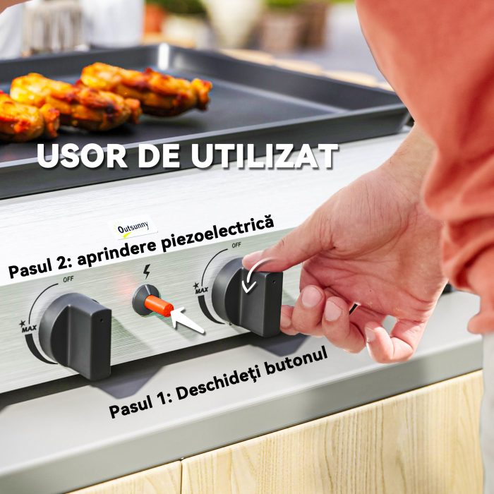  Gratar pe Gaz cu 4 Arzatoare, Picioare Reglabile si Tava de Colectare a Grasimii, 77x44.5x19 cm, Argintiu [5]