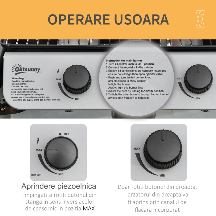  Gratar pe gaz cu Capac si 2 Arzatoare cu o putere totala de 5,6 kW, Gratar din Otel cu Roti si Rafturi, 104x49x99cm Negru [5]