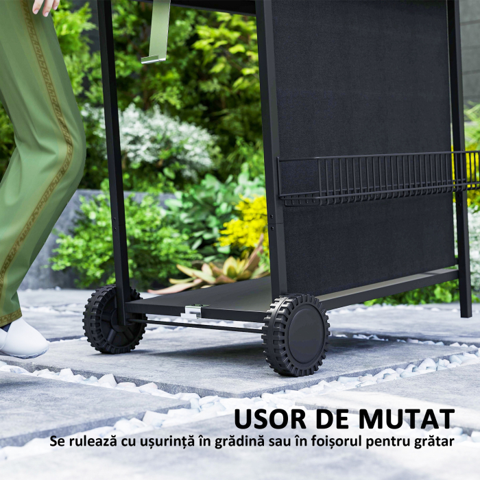  Gratar pe Gaz cu Capac, Termometru, Masuta Laterala si Tava pentru Colectarea Grasimii, 121x54x97 cm, Negru [8]