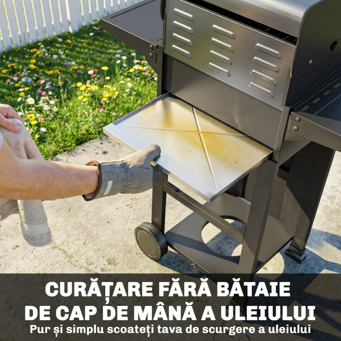  Gratar pe Gaz Protan cu 2 Arzatoare, Portabil, Termometru, Negru [9]