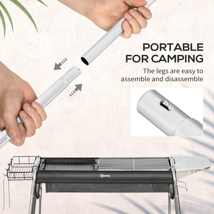  Gratar portabil cu carbune, Gratar cu plita, asamblare usoara, Aragaz din otel inoxidabil cu cosuri de condimente, rafturi de depozitare si carlige pentru camping, picnic, drumetii [7]