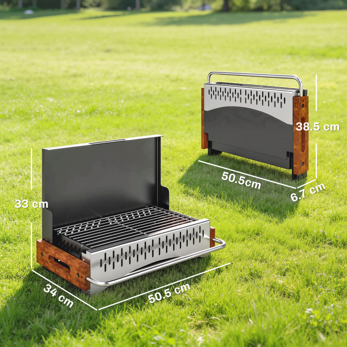  Gratar Portabil cu Carbune, Tava Detasabila, din Otel Inoxidabil si Metal, 50,5x34x33 cm, Negru [3]