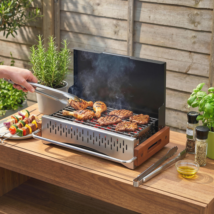  Gratar Portabil cu Carbune, Tava Detasabila, din Otel Inoxidabil si Metal, 50,5x34x33 cm, Negru [8]