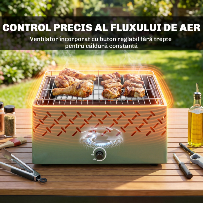  Gratar Portabil pe Carbune cu Ventilator Integrat pentru Exterior, Verde Deschis [4]