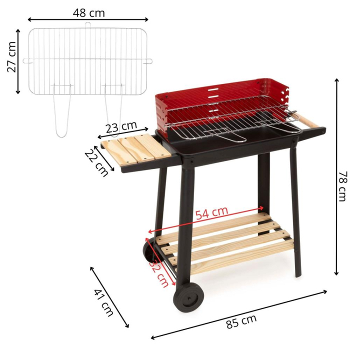 Gratar portabil pe carbuni cu raft lateral, suprafata gatire reglabila pe 5 niveluri, din otel, 85x41x78 cm [22]