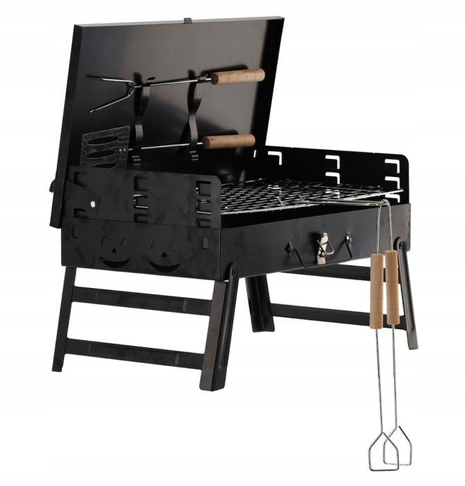 Gratar portabil pliabil tip valiza pentru camping, cu accesorii de gratar incluse, 45x30x30 cm [3]