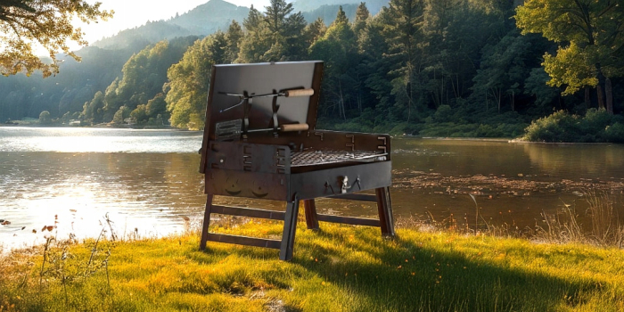 Gratar portabil pliabil tip valiza pentru camping, cu accesorii de gratar incluse, 45x30x30 cm [6]