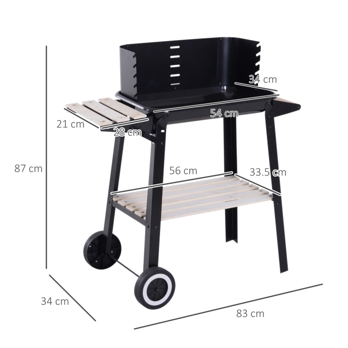  Gril cu Carbune Barbecue Picnic Inaltime Reglabila Negru 87x 45 x 83 cm [3]