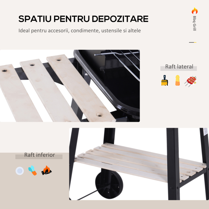  Gril cu Carbune Barbecue Picnic Inaltime Reglabila Negru 87x 45 x 83 cm [5]