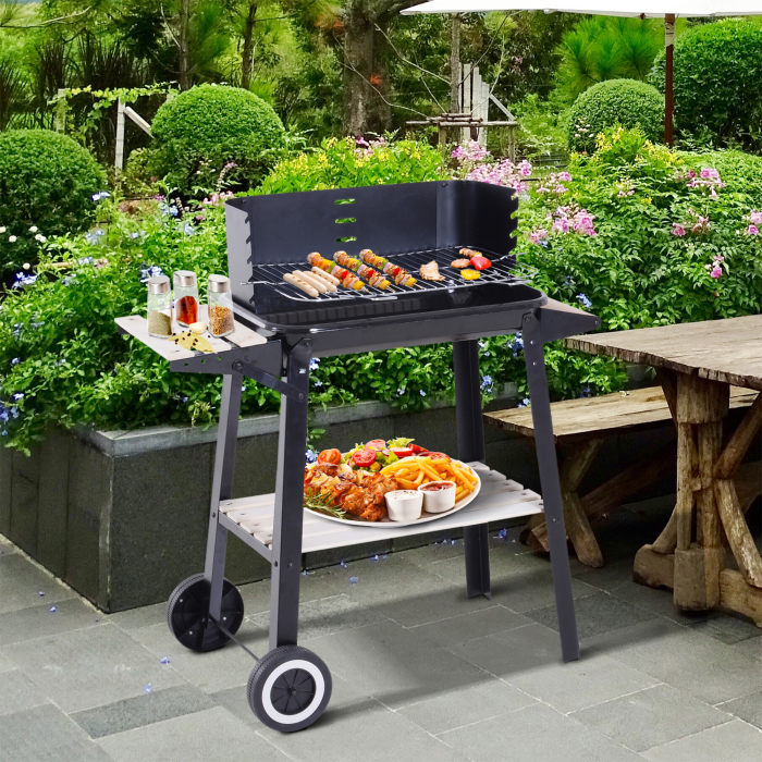  Gril cu Carbune Barbecue Picnic Inaltime Reglabila Negru 87x 45 x 83 cm [2]