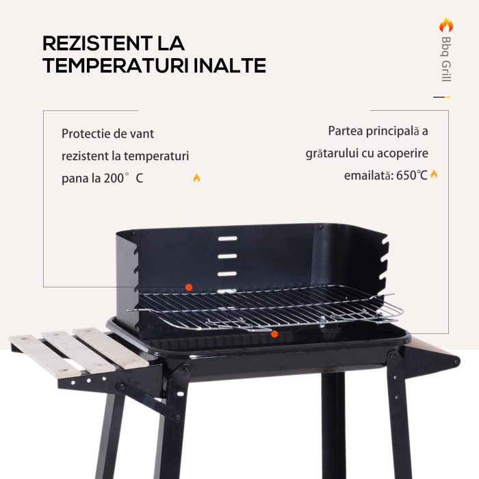  Gril cu Carbune Barbecue Picnic Inaltime Reglabila Negru 87x 45 x 83 cm [8]