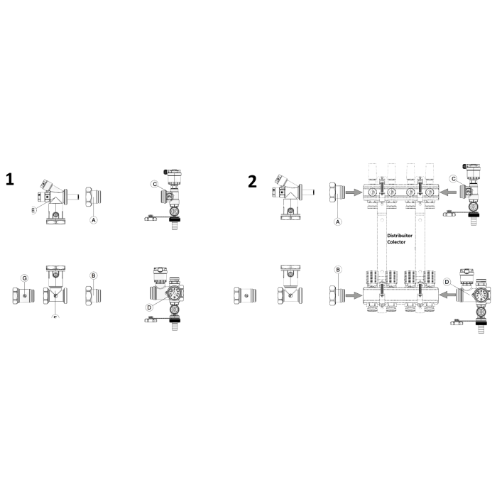 Grup de amestec fara pompa Giacomini R557KY002, 1" filet interior, cu robineti, aerisitoare automate, termometru [2]