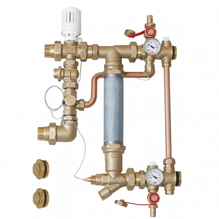 Grup de amestec termostatic Giacomini R557RY043, vana cu 3 circuite si cap termostatic, 1", pentru incalzire mixta (pardoseala + radiatoare) [1]