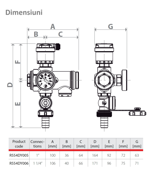 Grup intermediar Giacomini R554DY005, pentru distribuitor incalzire/racire, cu aerisitor automat, robinet de golire si termometru [3]