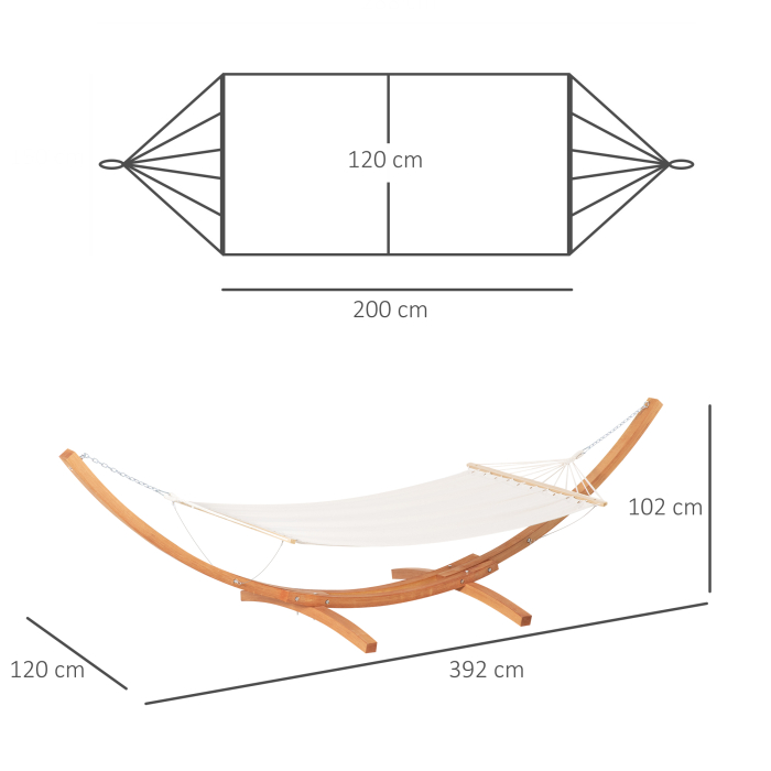 Hamac  cu Suport din Lemn si Bumbac, Hamac de Gradina pentru alte Spatii Exterioare, 392x120x102cm, Alb [3]