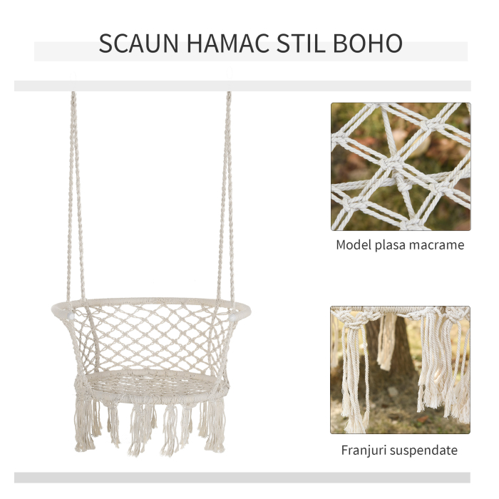  Hamac de gradina Boho Chic Scaun Suspendat pentru Interior si Exterior Crem [4]