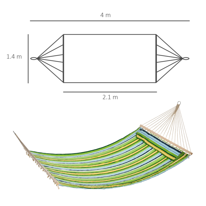 Hamac de Gradina  pentru 1-2 persoane Max 150 kg, Hamac de Camping din Bumbac si Poliester cu Perna Detasabila 400x140cm [3]