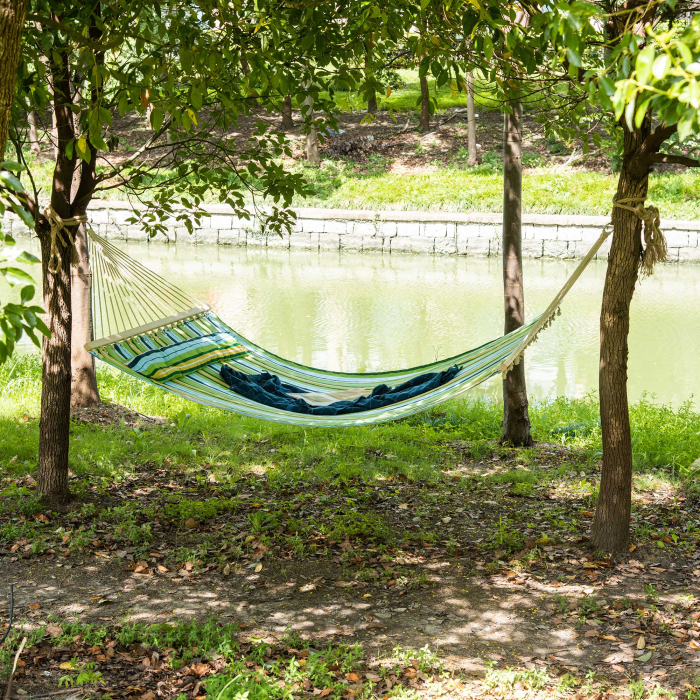 Hamac de Gradina  pentru 1-2 persoane Max 150 kg, Hamac de Camping din Bumbac si Poliester cu Perna Detasabila 400x140cm [2]