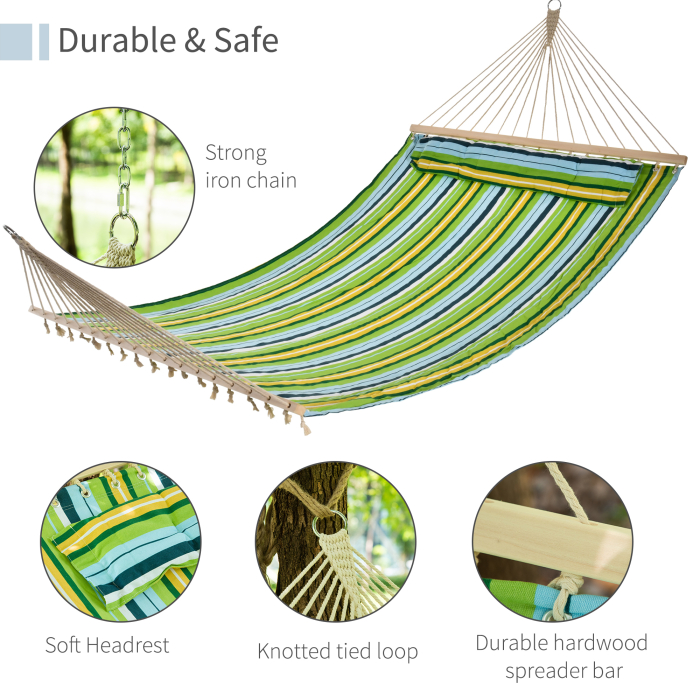 Hamac de Gradina  pentru 1-2 persoane Max 150 kg, Hamac de Camping din Bumbac si Poliester cu Perna Detasabila 400x140cm [5]