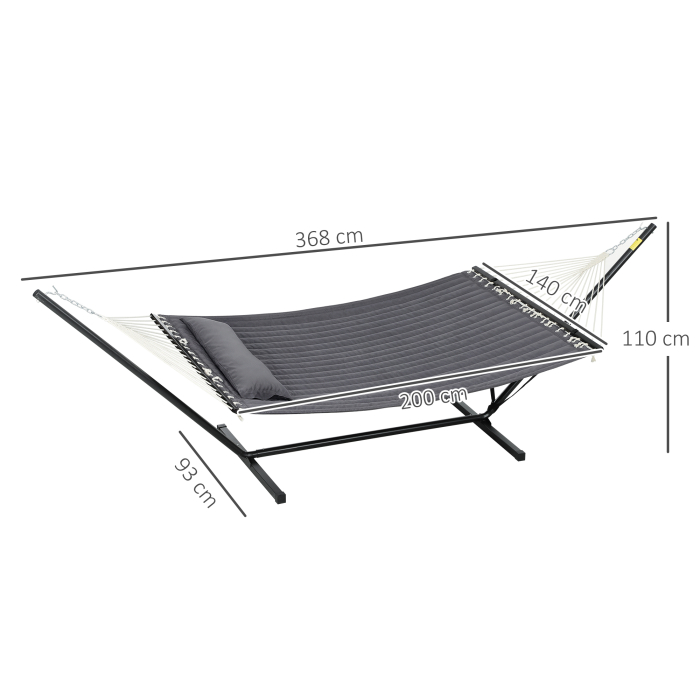  Hamac de Gradina Portabil cu Structura, Perna Integrata si Corzi de Siguranta, 368x93x110 cm, Gri inchis [3]