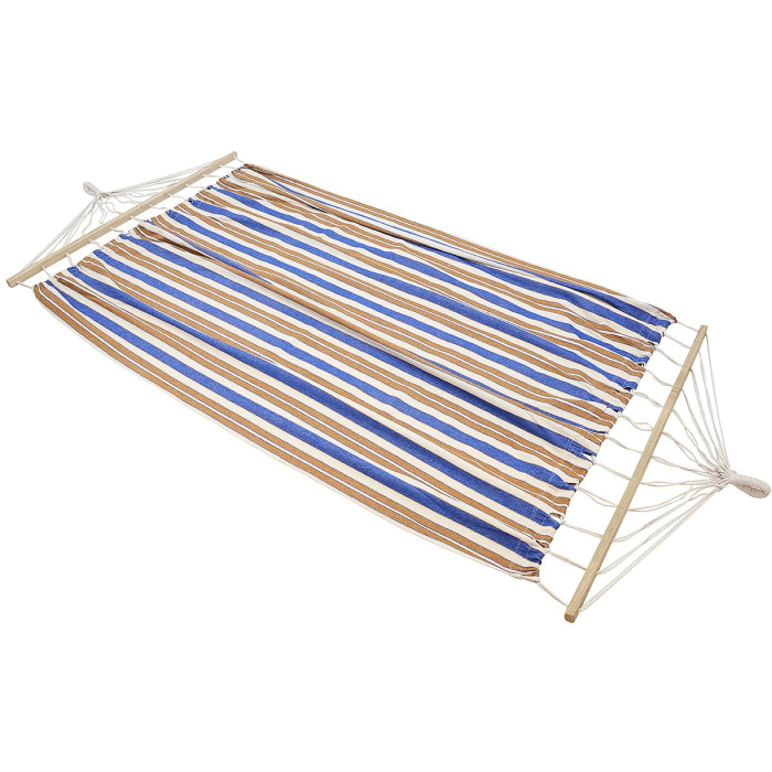 Hamac dublu cu bare din lemn, pentru 2 persoane, bumbac, 150kg, 200x150 cm, albastru si maro [2]