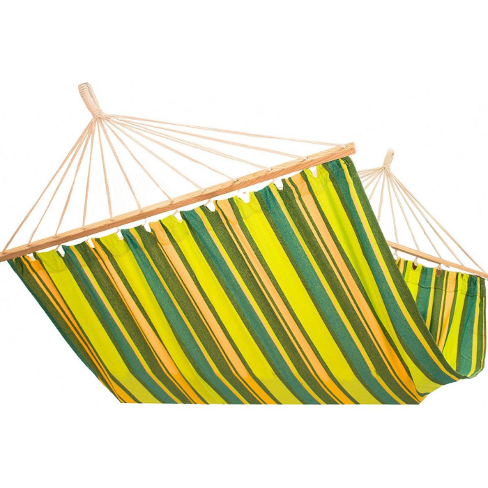 Hamac dublu cu bare din lemn, pentru 2 persoane, bumbac, 150kg, 200x150 cm, verde si galben [13]
