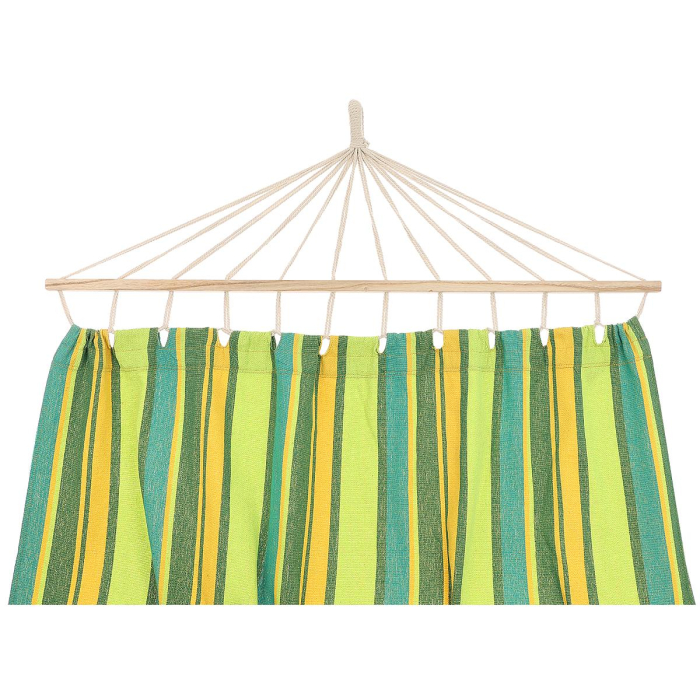 Hamac dublu cu bare din lemn, pentru 2 persoane, bumbac, 150kg, 200x150 cm, verde si galben [8]