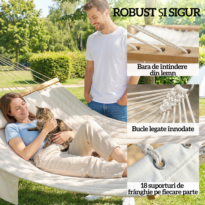  Hamac Exterior pentru 2 Persoane, Perna Captusita, Capacitate 200 kg, Crem [6]