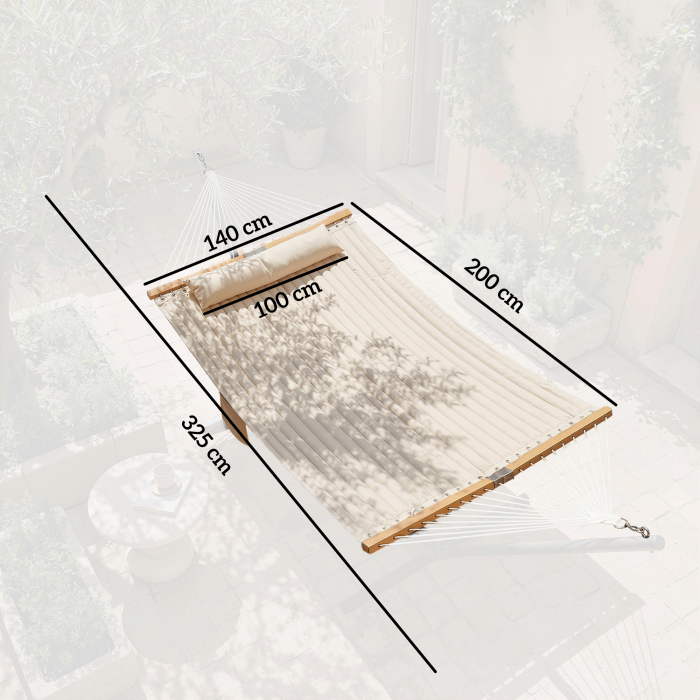  Hamac Exterior pentru 2 Persoane, Perna Captusita, Capacitate 200 kg, Crem [3]