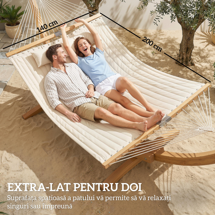  Hamac Exterior pentru 2 Persoane, Perna Captusita, Capacitate 200 kg, Crem [5]